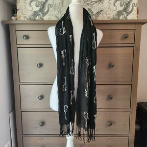 Black Scarf with Guitar Print Hard Rock